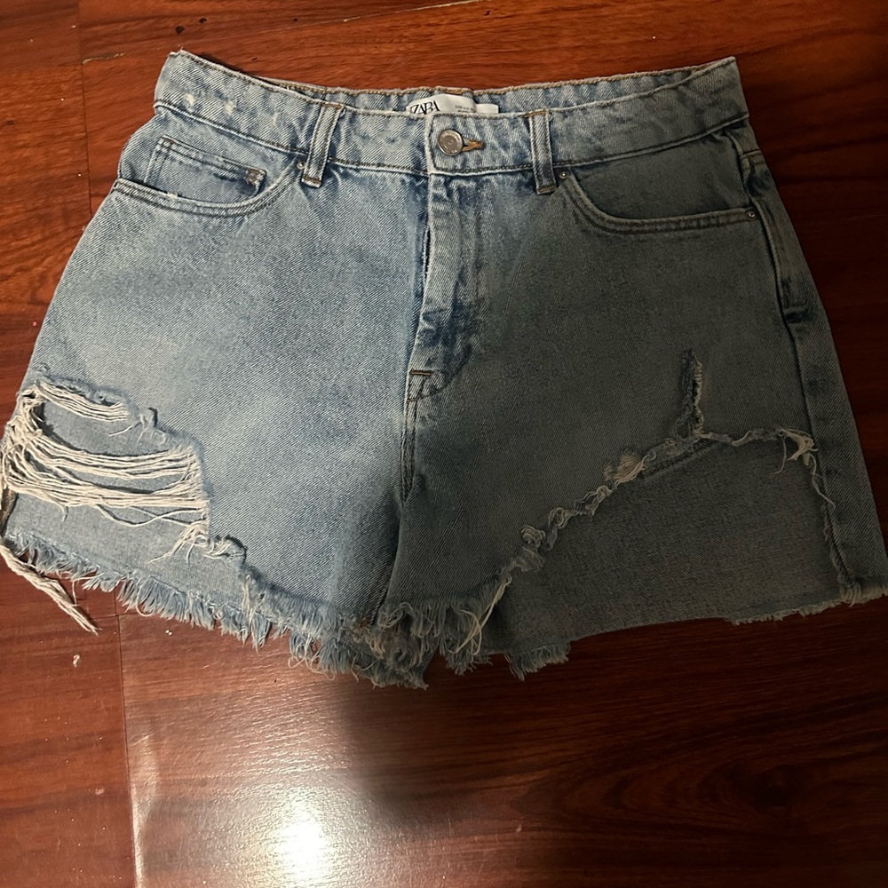 Zara Blue Jean Shorts High-Waisted Distressed